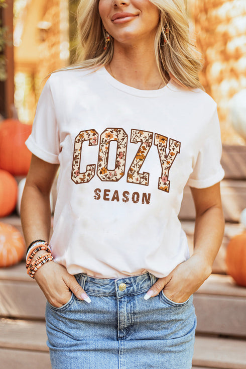 Cozy Season Floral Block Letter Graphic Tee