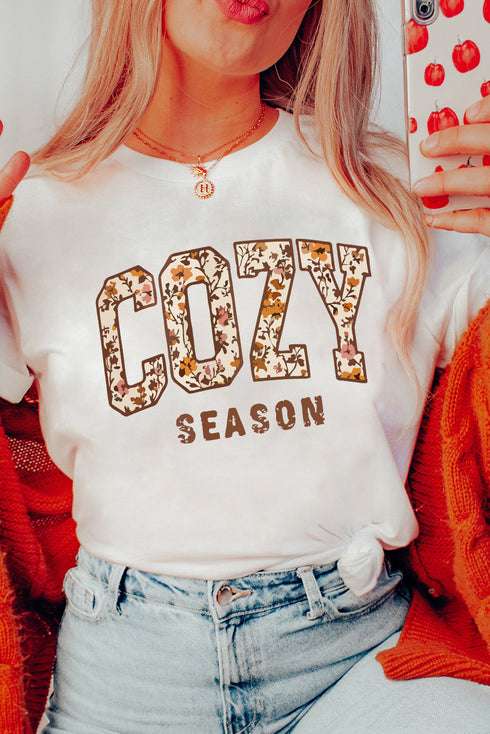 Cozy Season Floral Block Letter Graphic Tee
