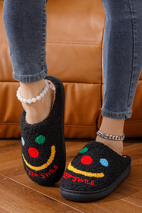 Cozy Sherpa Keep Smile Graphic Home Slippers