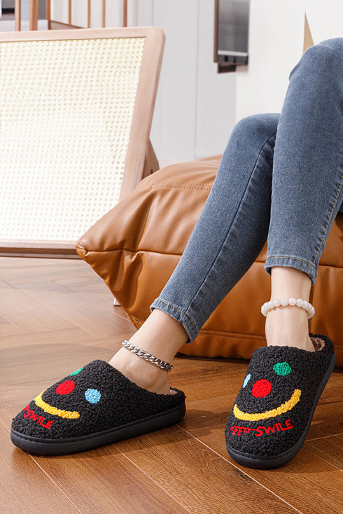Cozy Sherpa Keep Smile Graphic Home Slippers