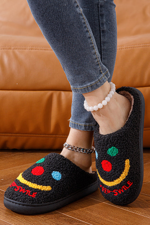 Cozy Sherpa Keep Smile Graphic Home Slippers