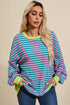 Cozy Stripe Oversized Contrast Trim Pullover Sweatshirt