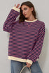 Cozy Stripe Oversized Contrast Trim Pullover Sweatshirt