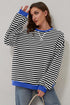 Cozy Stripe Oversized Contrast Trim Pullover Sweatshirt