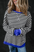 Cozy Stripe Oversized Contrast Trim Pullover Sweatshirt