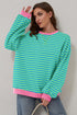Cozy Stripe Oversized Contrast Trim Pullover Sweatshirt