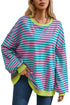 Cozy Stripe Oversized Contrast Trim Pullover Sweatshirt