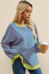 Cozy Stripe Oversized Contrast Trim Pullover Sweatshirt