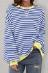 Cozy Stripe Oversized Contrast Trim Pullover Sweatshirt