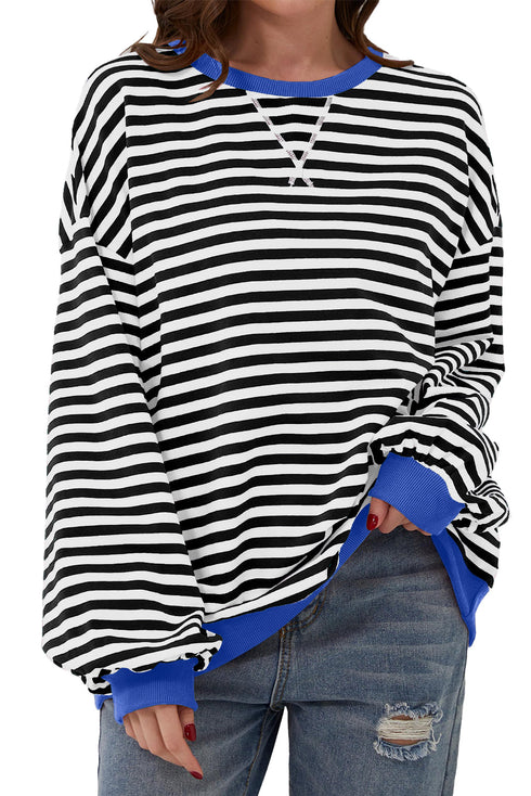 Cozy Stripe Oversized Contrast Trim Pullover Sweatshirt