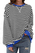 Cozy Stripe Oversized Contrast Trim Pullover Sweatshirt