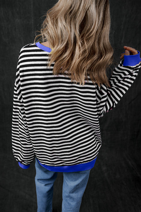 Cozy Stripe Oversized Contrast Trim Pullover Sweatshirt