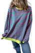 Cozy Stripe Oversized Contrast Trim Pullover Sweatshirt