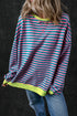 Cozy Stripe Oversized Contrast Trim Pullover Sweatshirt