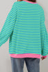 Cozy Stripe Oversized Contrast Trim Pullover Sweatshirt