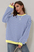 Cozy Stripe Oversized Contrast Trim Pullover Sweatshirt