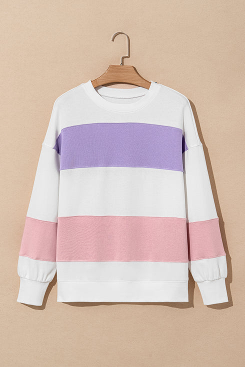 Cozy Striped Color Block Drop Shoulder Pullover Sweatshirt
