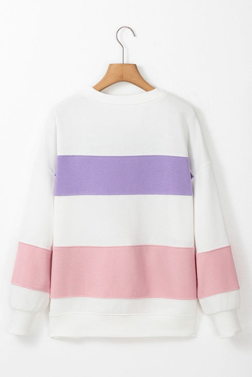 Cozy Striped Color Block Drop Shoulder Pullover Sweatshirt
