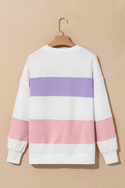 Cozy Striped Color Block Drop Shoulder Pullover Sweatshirt