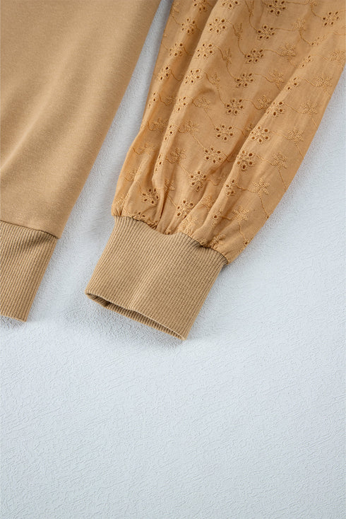 Cozy Textured Patchwork Color Block Round Neck Sweatshirt