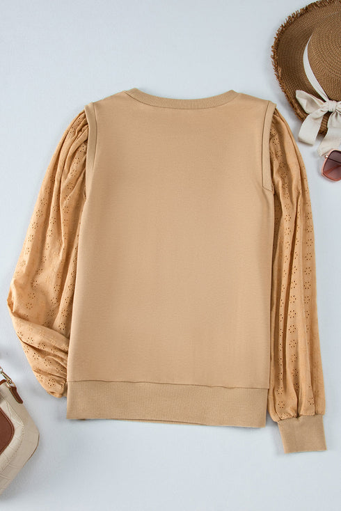 Cozy Textured Patchwork Color Block Round Neck Sweatshirt