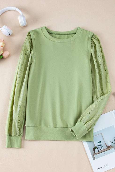 Cozy Textured Patchwork Color Block Round Neck Sweatshirt