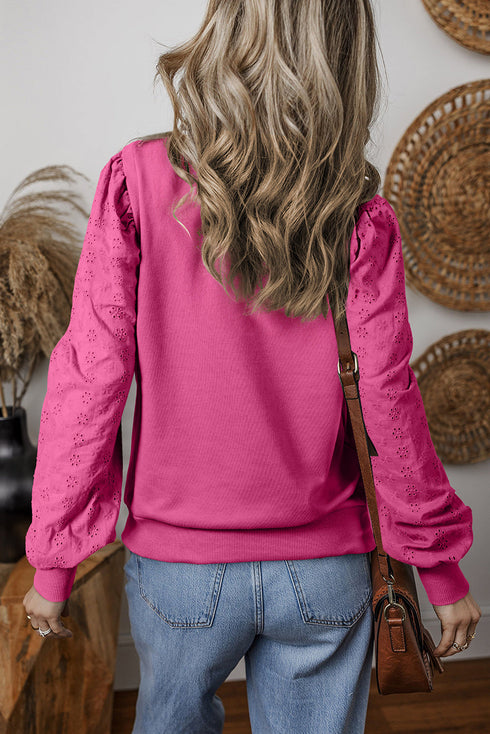 Cozy Textured Patchwork Color Block Round Neck Sweatshirt