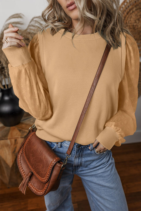 Cozy Textured Patchwork Color Block Round Neck Sweatshirt