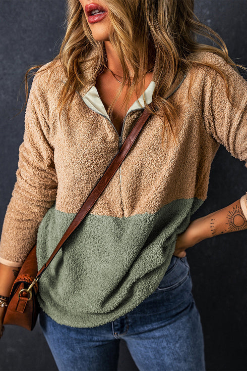 Cozy Textured Sherpa Quarter Zip Pocket Pullover