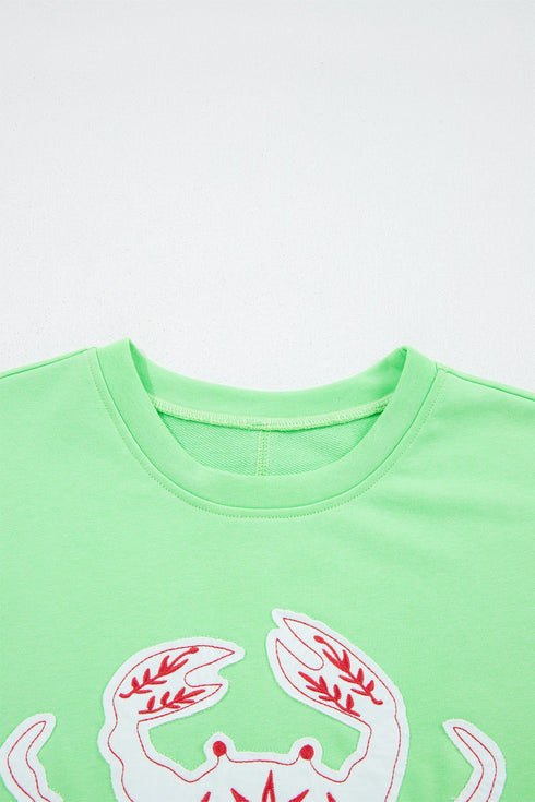 Crab Embroidered Patch Loose Fit Round Neck Tee