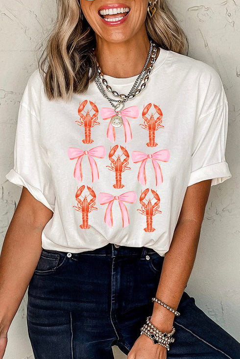 Crawfish Bow Graphic Print Short Sleeve Crew Neck Tee