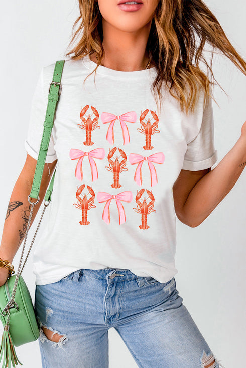 Crawfish Bow Graphic Print Short Sleeve Crew Neck Tee