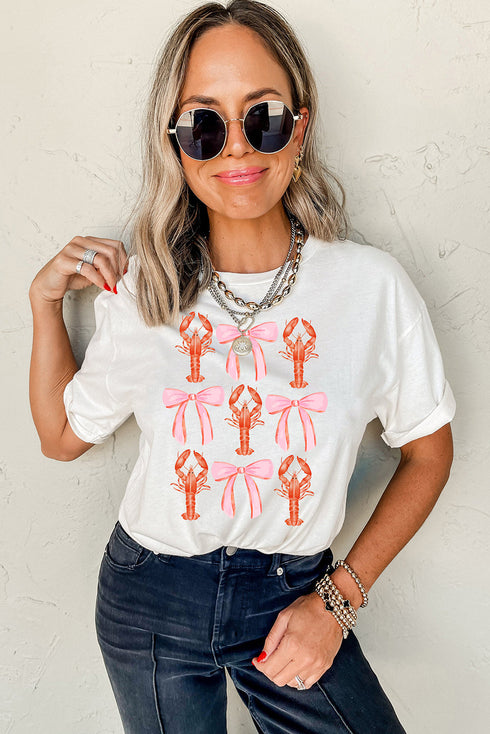 Crawfish Bow Graphic Print Short Sleeve Crew Neck Tee