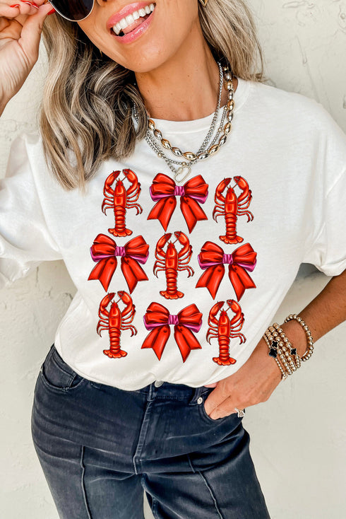 Crawfish Bow Print Short Sleeve Graphic Tee