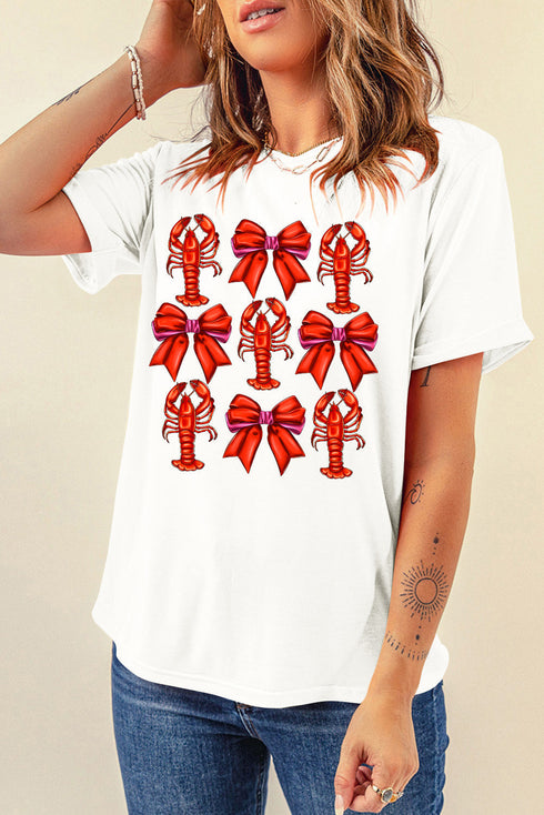 Crawfish Bow Print Short Sleeve Graphic Tee