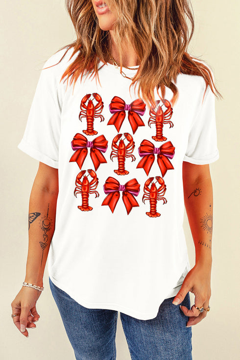 Crawfish Bow Print Short Sleeve Graphic Tee