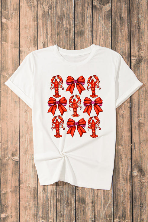 Crawfish Bow Print Short Sleeve Graphic Tee