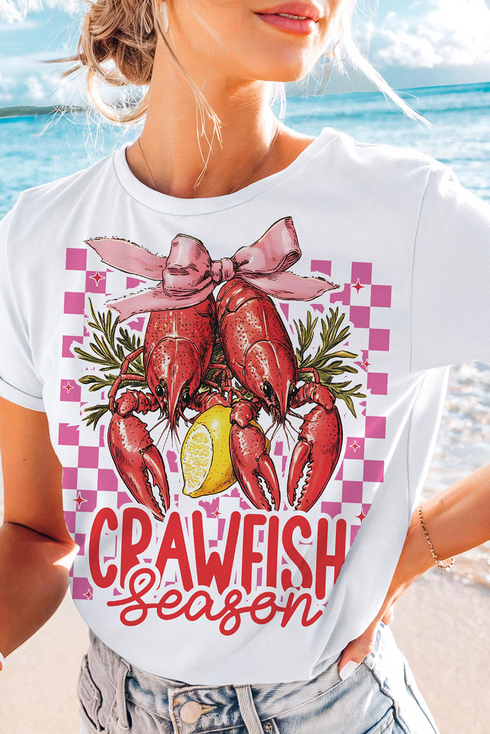 Crawfish Graphic Checkerboard Bow Crewneck Tee