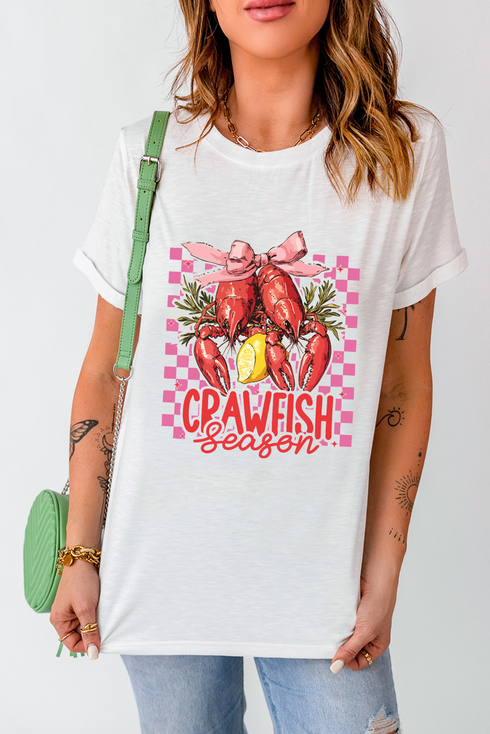 Crawfish Graphic Checkerboard Bow Crewneck Tee