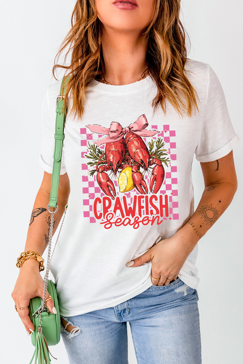 Crawfish Graphic Checkerboard Bow Crewneck Tee
