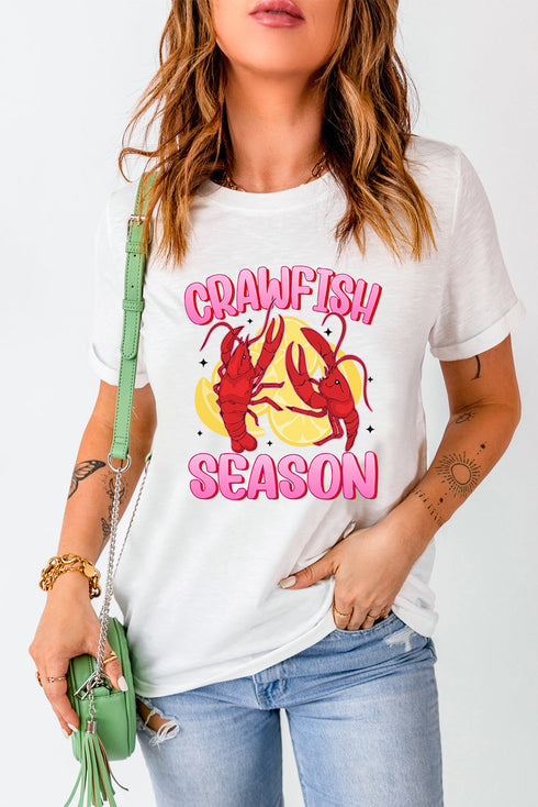 Crawfish Graphic Print Short Sleeve Crew Neck Tee