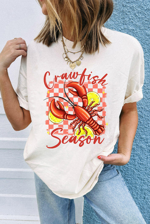 Crawfish Season Checkered Lemon Print Southern Festival Tee