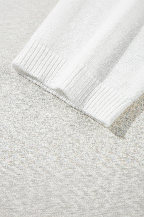 Cream Cute Flower Applique Short Sleeve Sweater