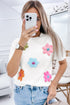 Cream Cute Flower Applique Short Sleeve Sweater
