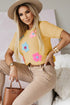 Cream Cute Flower Applique Short Sleeve Sweater