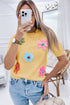 Cream Cute Flower Applique Short Sleeve Sweater