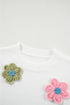 Cream Cute Flower Applique Short Sleeve Sweater