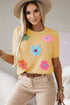 Cream Cute Flower Applique Short Sleeve Sweater