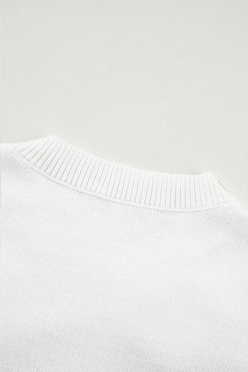 Cream Cute Flower Applique Short Sleeve Sweater