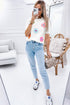 Cream Cute Flower Applique Short Sleeve Sweater
